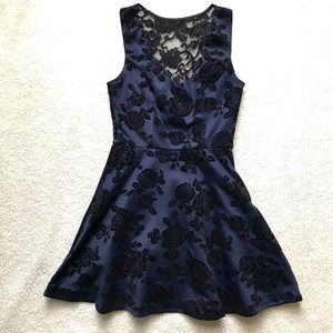 Navy Blue Dress w Velvet Lace